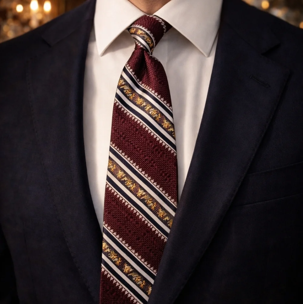 VINTAGE KAUFMANN'S MEN'S TIE BURGUNDY STRIPED MADE IN USA